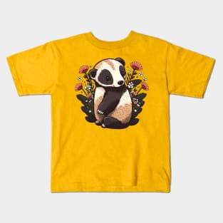 Badger surrounded by flowers Kids T-Shirt